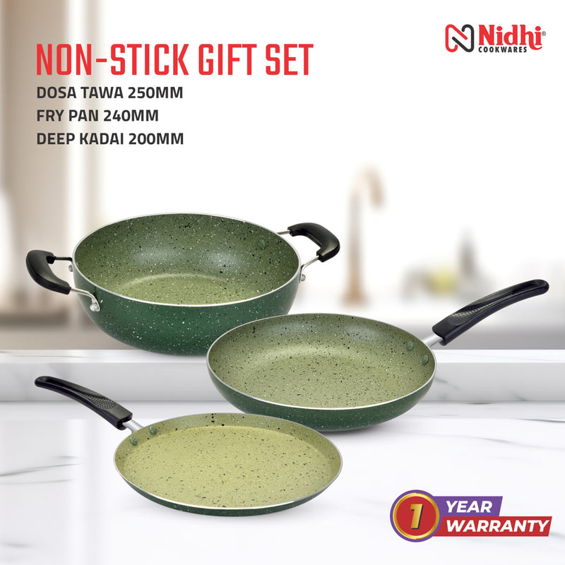 Nidhi Non-Stick Spatter Cookware Set (Green) - 3 Pieces 1 Unit