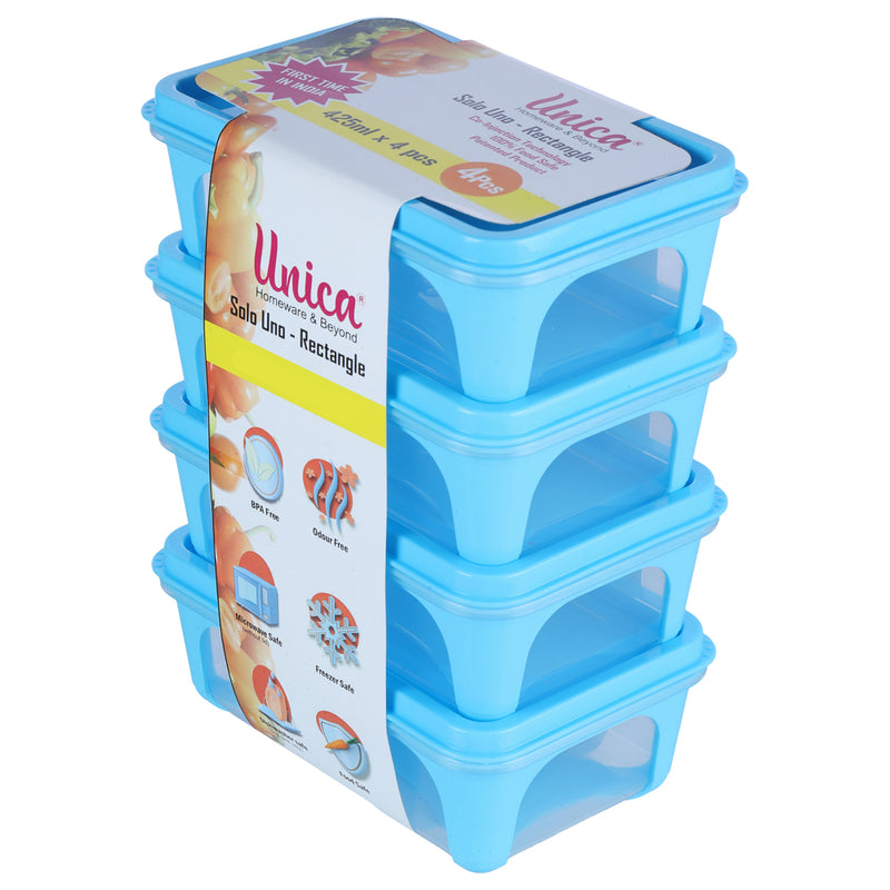 Unica 2K Rectangular Storage Container (Blue) - 425 ml (Set of 4) 1 Unit