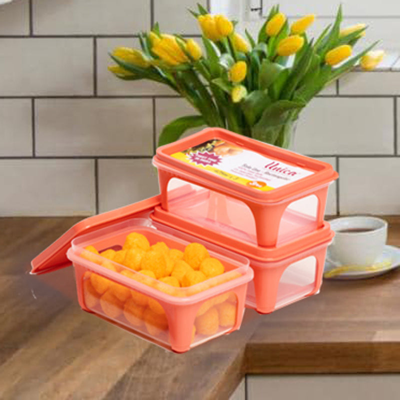 Unica 2K Rectangular Storage Container (Coral) - 1.56 L (Set of 3) 1 Unit