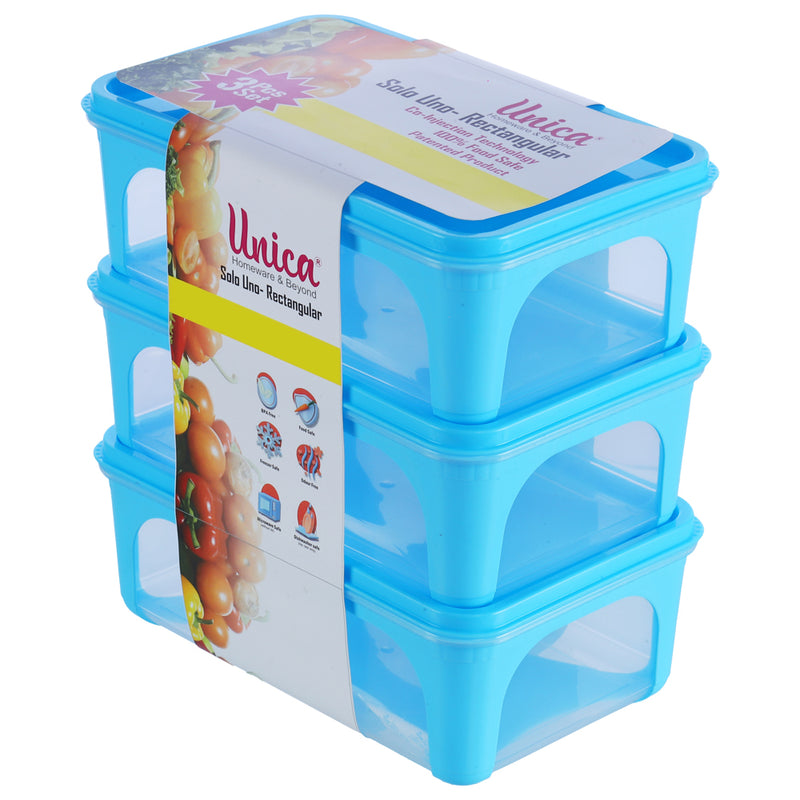 Unica 2K Rectangular Storage Container (Blue) - 1.56 L (Set of 3) 1 Unit