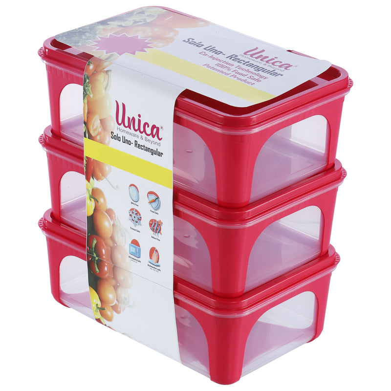 Unica 2K Rectangular Storage Container (Magenta) - 1.56 L (Set of 3) 1 Unit