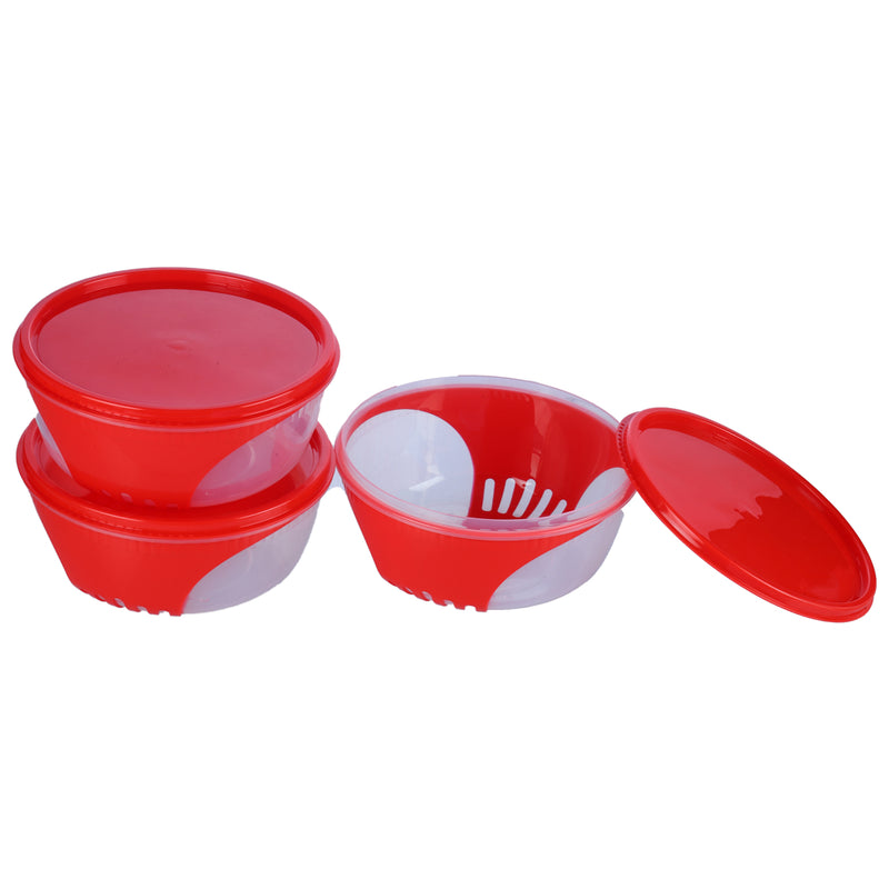 Unica 2K Round Storage Container (Red) - 1.15 L (Set of 3) 1 Unit