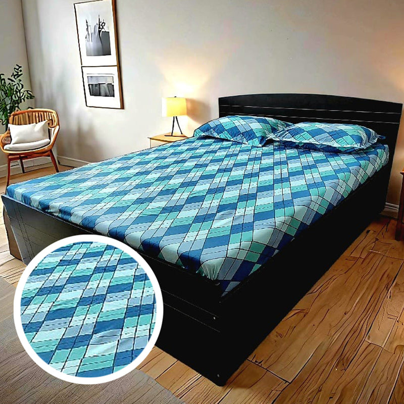 VAA Microfibre Double Bedsheet 140 GSM - Blue (Geometric) 224x243 cm