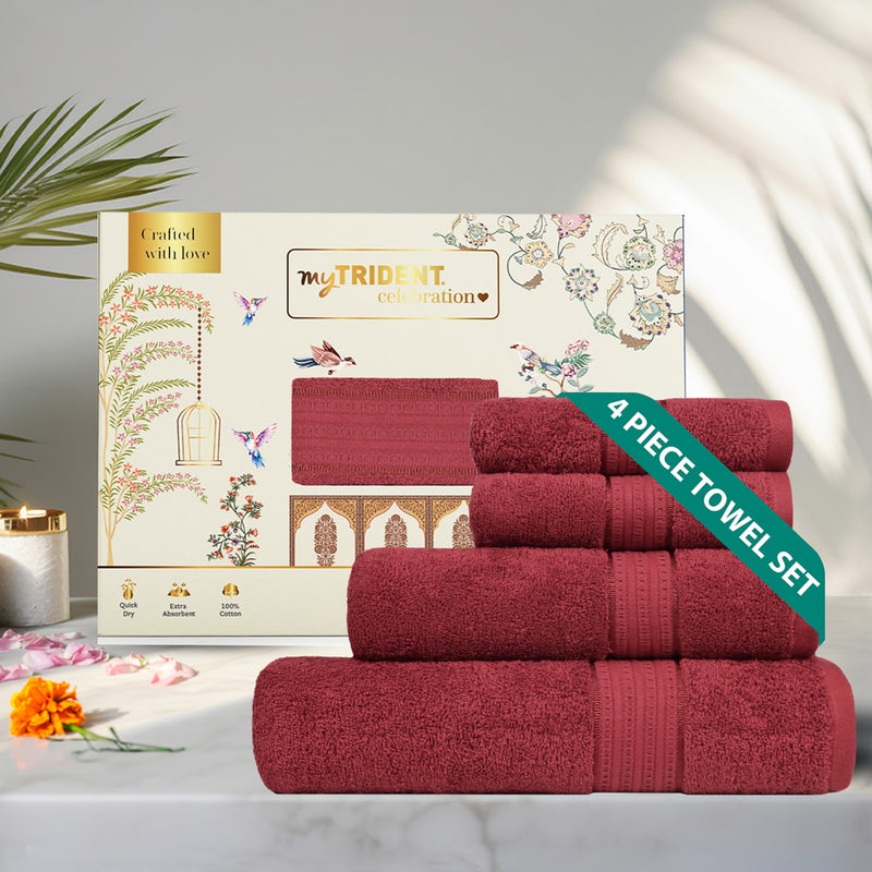 Trident Celebration Towel Set ( Red Wine ) - Set Of 4 1 Unit