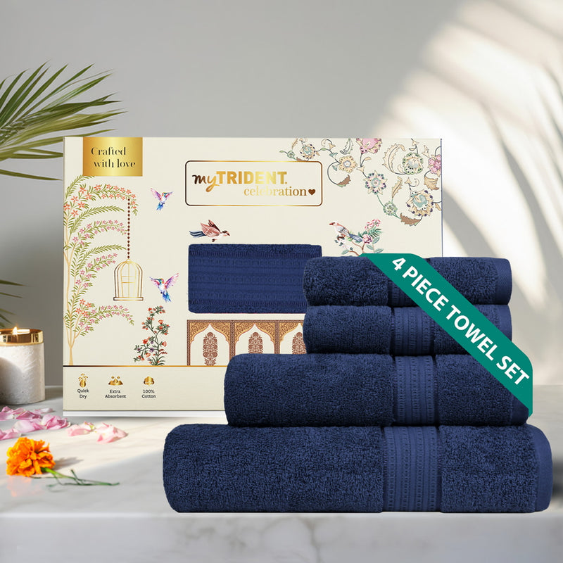 Trident Celebration Towel Set ( Midnight Blue ) - Set Of 4 1 Unit