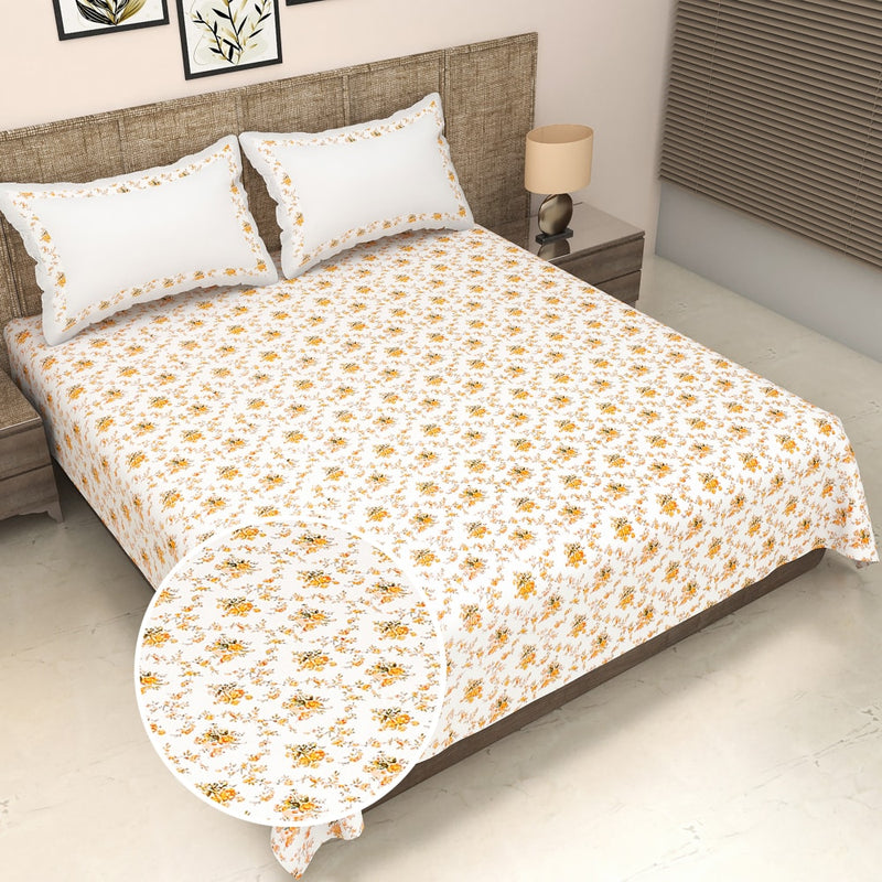 SC 100 % Cotton Double Bedsheet 144 TC (D3) Floral - Yellow (216 X 241.3 cm) 1 Unit