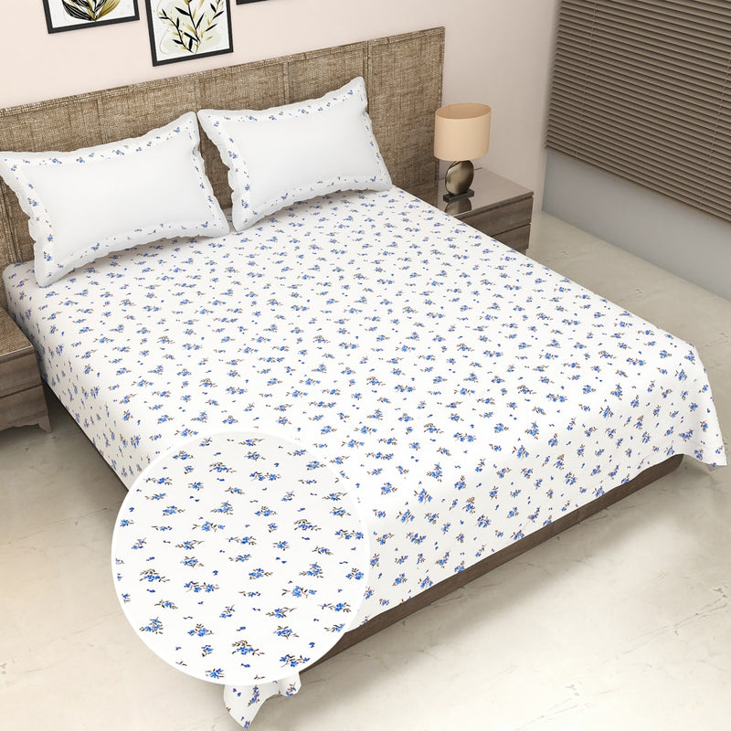 SC 100 % Cotton Double Bedsheet 144 TC (D4) Floral - White (216 X 241.3 cm) 1 Unit