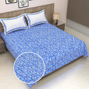 SC 100 % Cotton Double Bedsheet 144 TC (D6) Geometric - Blue (216 X 241.3 cm) 1 Unit