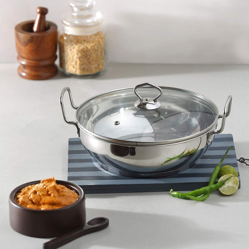 Vinod Stainless Steel Kadai With Glass Lid - 20 cm 1.7 L