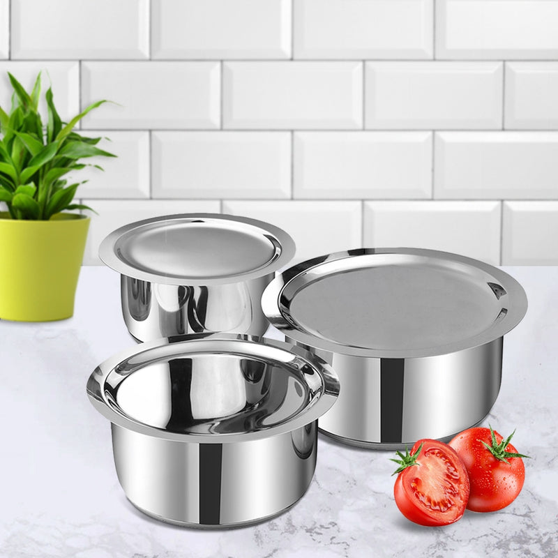 Vinod Stainless Steel Tope Set With Stainless Steel Lid 3 Pieces