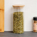 Femora Glassware Square Storage Jar With Wooden Lid 1000 ml