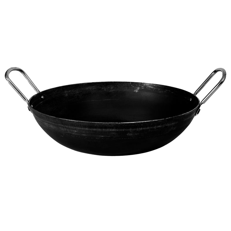 KYYTE Iron Sheet Metal Kadai With Stainless Steel Handle - Black 24 cm