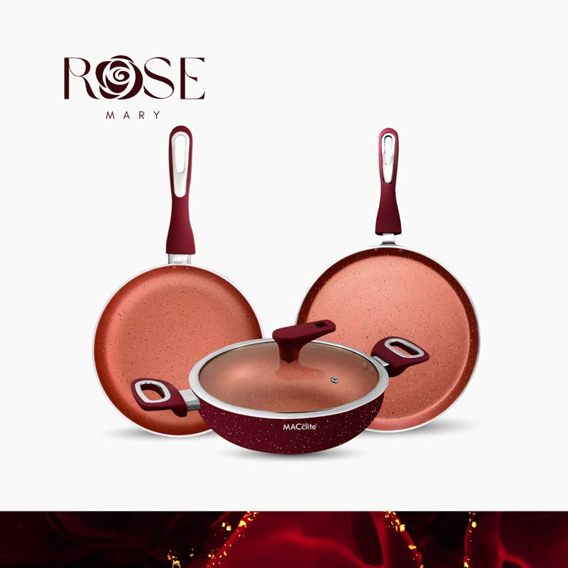 Macclite MYK Non -Stick Induction Base Rose Mary Set - Burgandy Set of 4