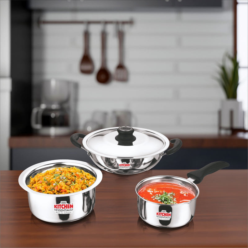 Kitchen Essentials Stainless Steel Flat Bottom Delight Cookware Set 4 Pieces