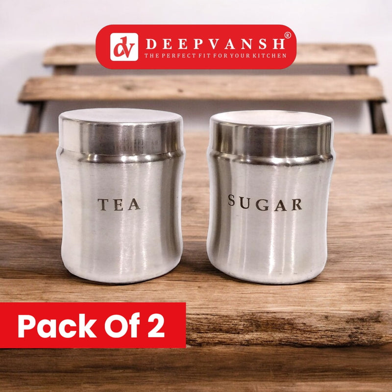 Deepvansh Stainless Steel Tea & Sugar Storage Jar (Canisters) 2 Pieces