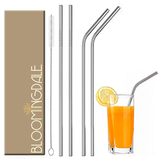 Bloomingdale Reusable Stainless Steel Straw With Cleaning Brush Set Of 5