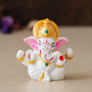 Ecraftindia White Lord Ganesha Idol With Golden Mukut 1 Unit