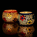 Ecraftindia Mosaic Glass Decorative Tea Light Candle Holder Set of 2