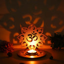 Ecraftindia Mdf Wooden Om Shadow Tea Light Candle Holder - Golden 1 Unit