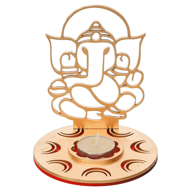 Ecraftindia Mdf Wooden Ganesha Shadow Tea Light Candle Holder - Golden 1 Unit