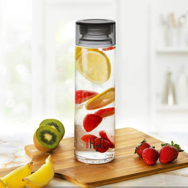 Cello H2O Glass Fridge Water Bottle with Plastic Cap Black - 920 ml 1 Unit