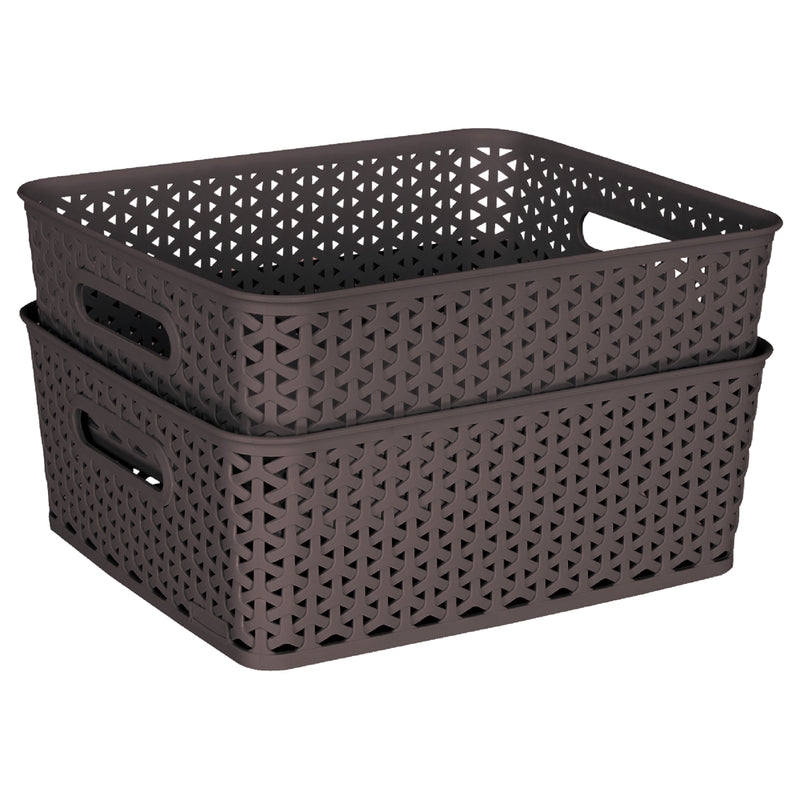 Kolorr Plastic Royal Medium Basket - Dark Brown (6 L) Set Of 2