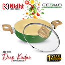 Nidhi Ceramic Kadhai With Glass Lid - Green (26 cm) 1 Unit