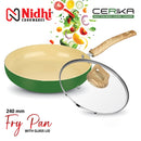 Nidhi Ceramic Fry Pan With Glass Lid - Green (24 cm) 1 Unit