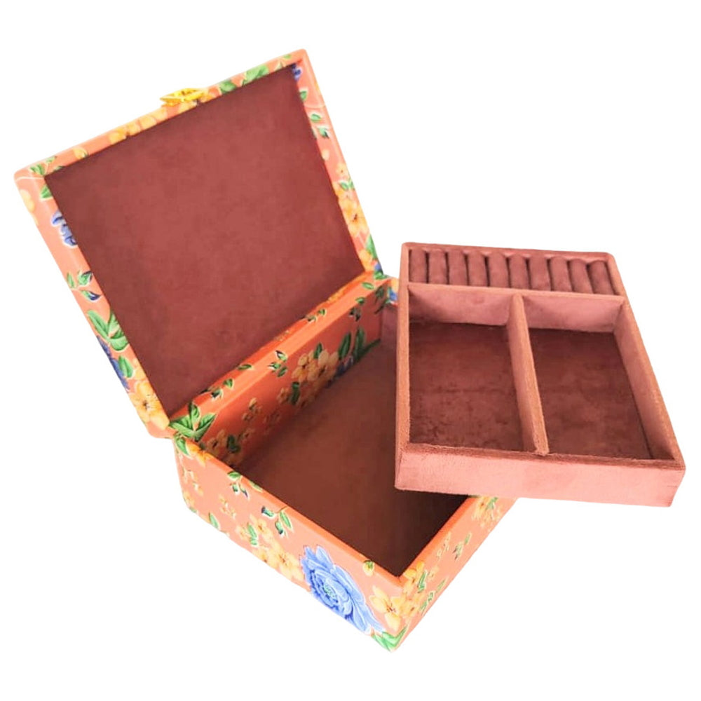 Karv Lockable Printed Faux Leather Jewellery Box - Medium (Peach) 1 Unit