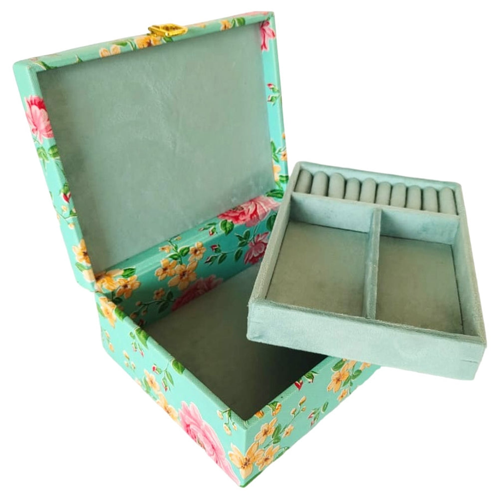 Karv Lockable Printed Faux Leather Jewellery Box - Medium (Green) 1 Unit