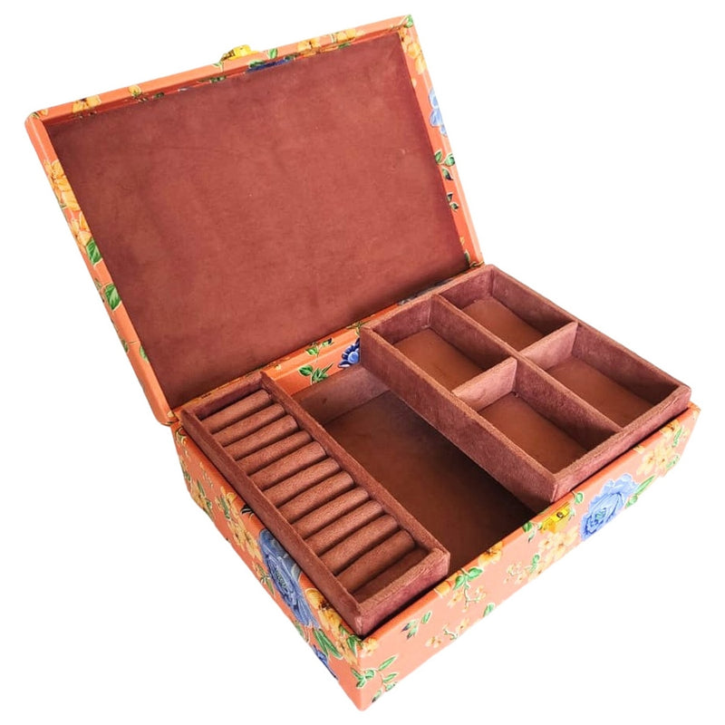 Karv Lockable Printed Faux Leather Jewellery Box - Large (Peach) 1 Unit