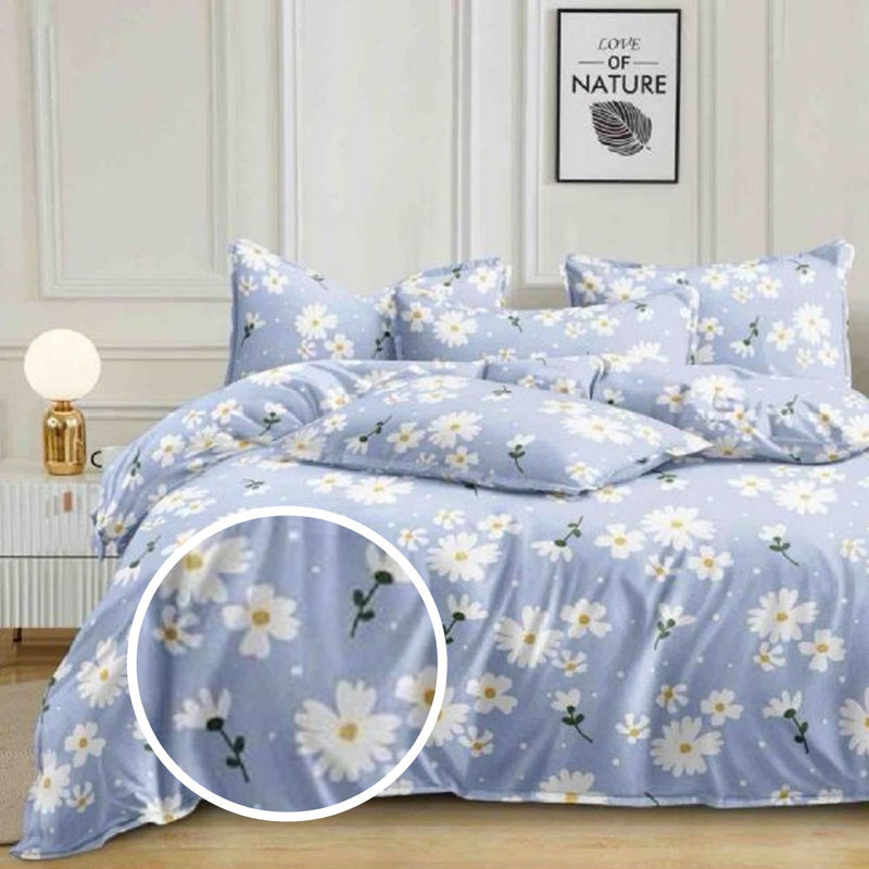 VAA Single Micro Comforter White Flowers - Blue 137 x 218 cm