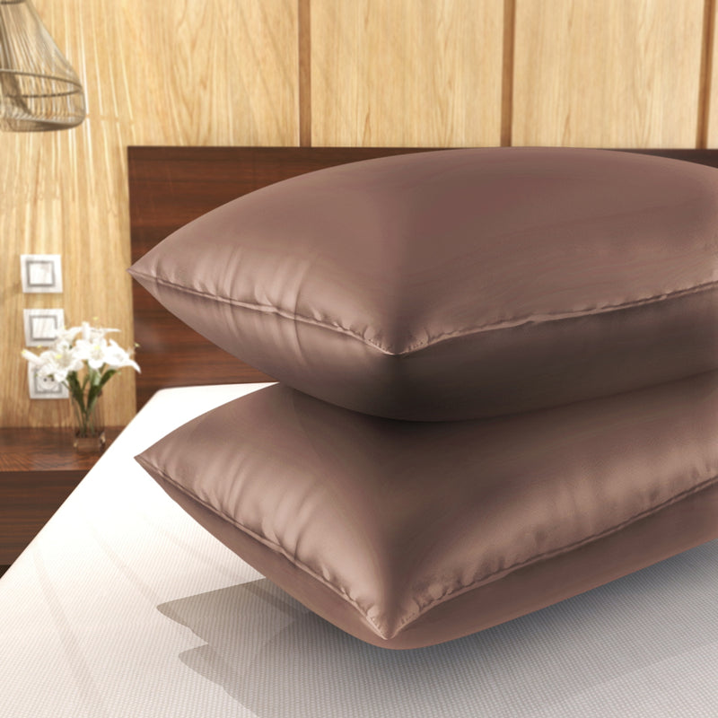 SC Satin Pillow Cover Brown - 17x27 Inches Set of 2