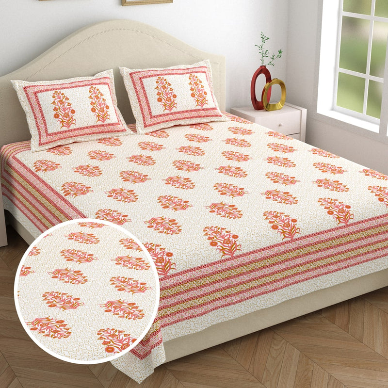 Salona Bichona Jaipuri Cotton Double Bedsheet 120Tc (001A) Pink 220x265 cm