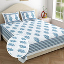 Salona Bichona Jaipuri Cotton Double Bedsheet 120Tc (001A) Blue 220x265 cm