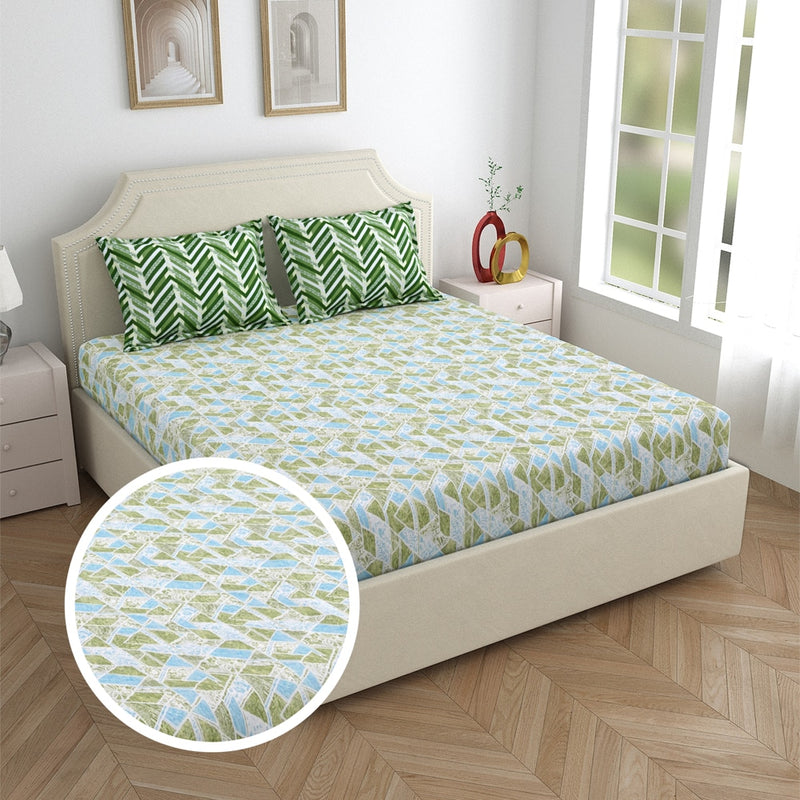 Salona Bichona Global Cotton Double Bedsheet 120Tc (004C) Green 220x265 cm