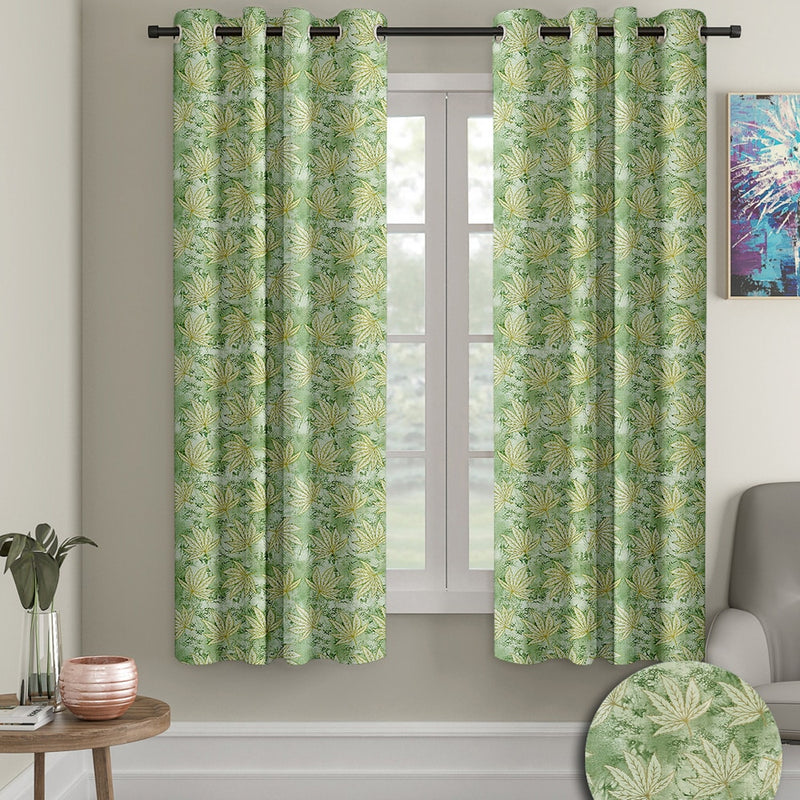 Cortina Aster Foil Printed 5 Feet Window Curtain - Green 115x152 cm