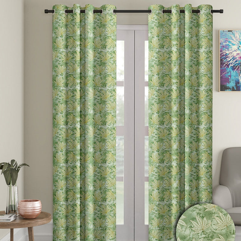 Cortina Aster Foil Printed 7 Feet Door Curtain -Green 115x213 cm