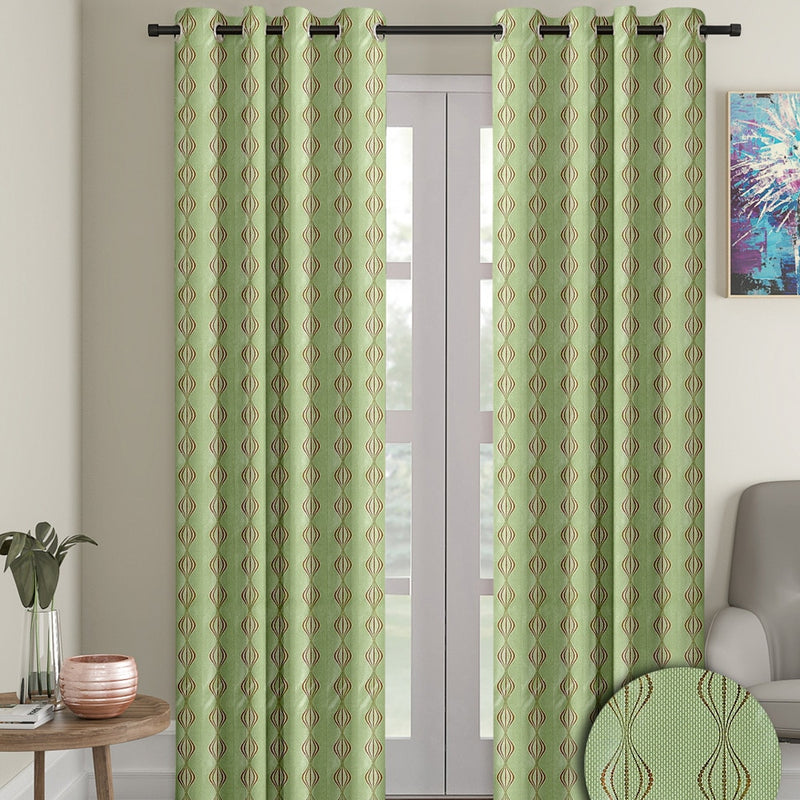 Cortina Knitted Foil Printed 7 Feet Door Curtain - Green 115x213 cm