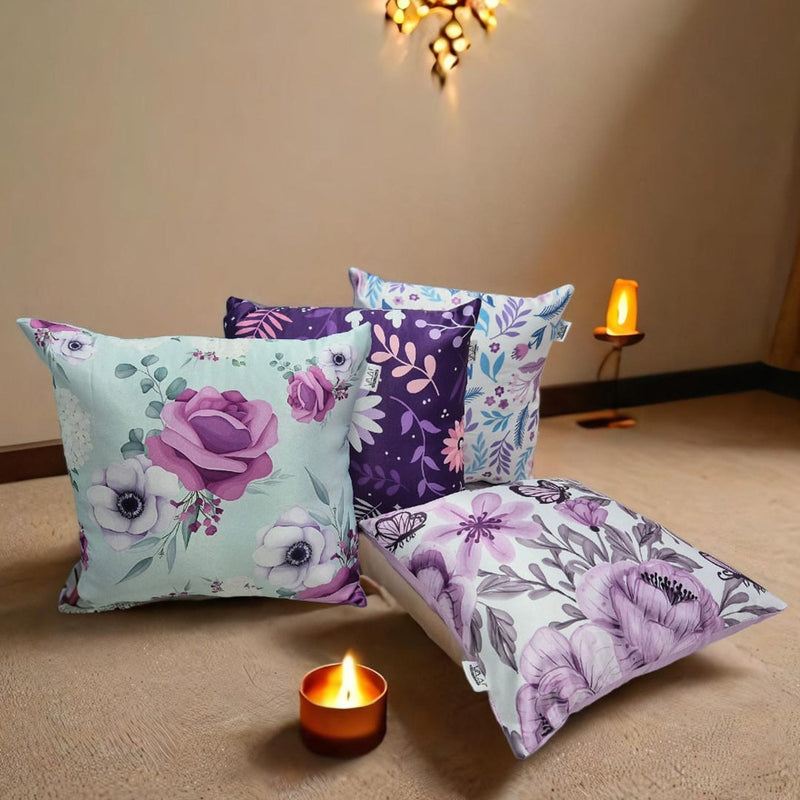 Vaa Floral Print Filled Cushion - Purple - Set of 4 1 Unit