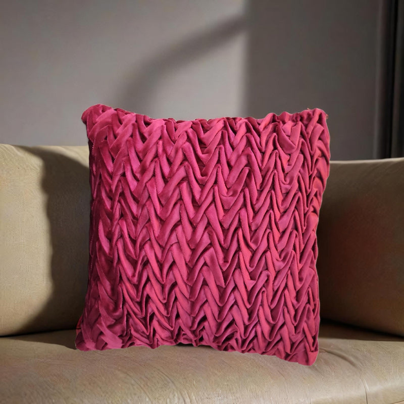 VAA Smocking Wave Cushion Cover - Maroon (40x40 cm) 1 Unit