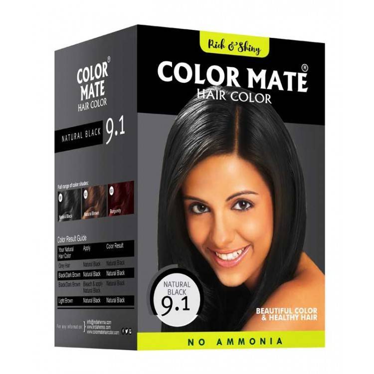 Color Mate No Ammonia Hair Color (9.1 Natural Black) (Pack Of 10) 150 Gm