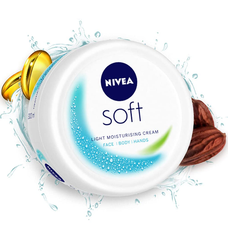Nivea Soft Light Moisturizer For Face, Hand & Body, Non-Sticky Cream With Vitamin E & Jojoba Oil, 100 ml
