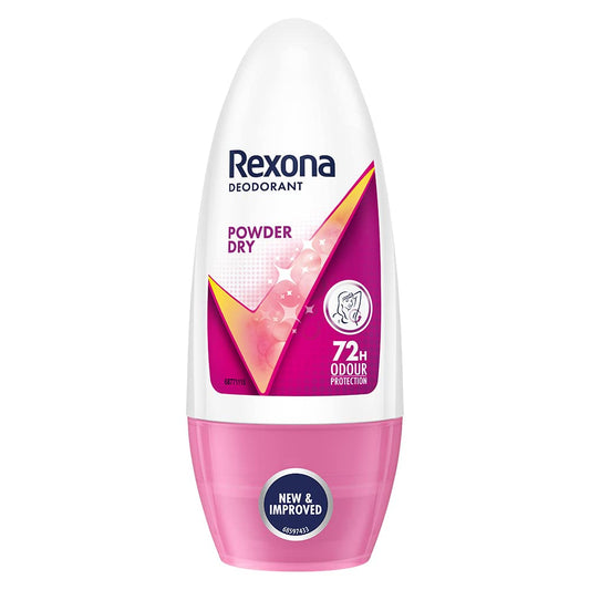 Rexona Powder Dry Underarm Roll On Deodorant For Women, Antiperspirant, Removes Odour, Keeps Skin Fresh & Clean, Alcohol Free, Skin Friendly, 50ml