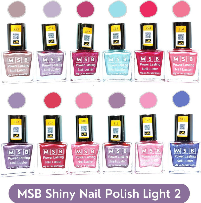 Shop MSB Shiny Light- 2 Nail Polish (Pack of 12, 8ML Each)