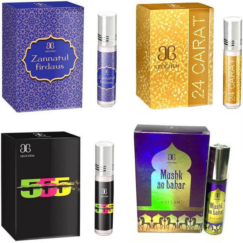 Shop Arochem 24 Carat, 555, Zannatul Firdaus, Mushk Ae Bahar Attar 6ML - 4pcs