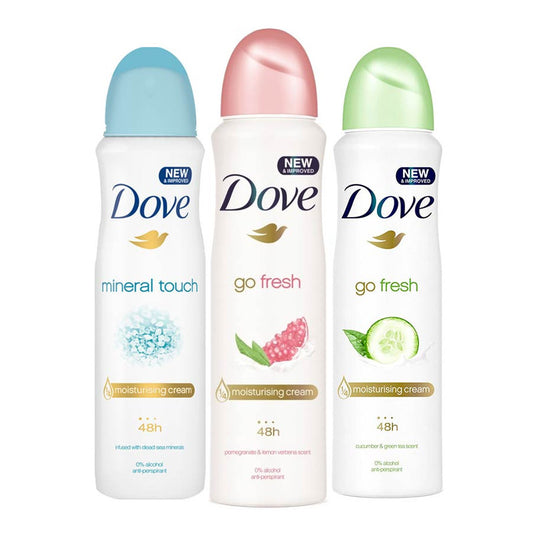 Shop Dove Mineral Touch, Go Fresh Pomegranate, Go Fresh Cucumber Pack of 3 Deodorant Sprays For Women