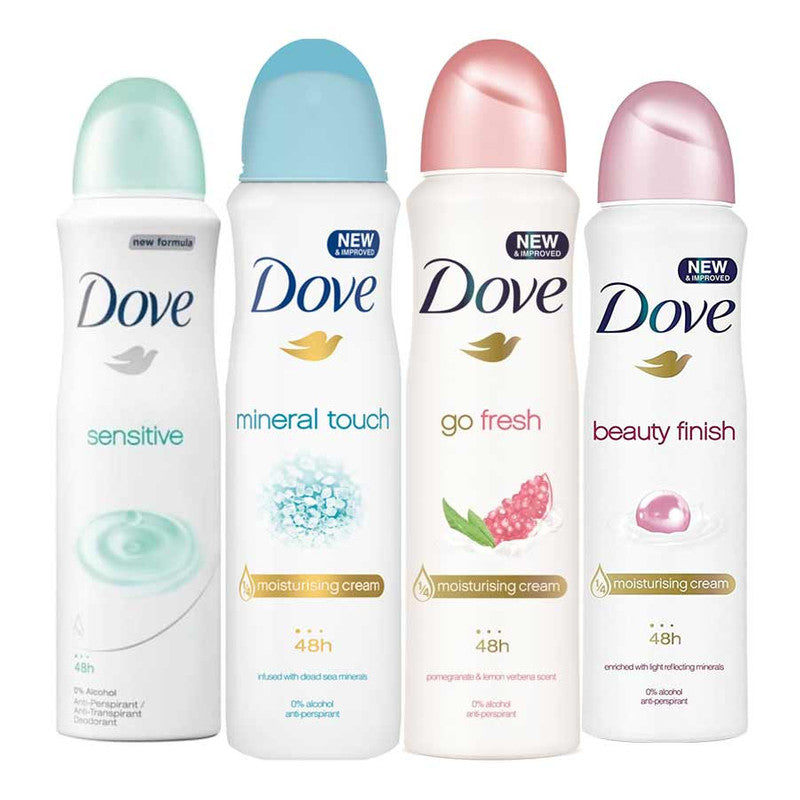 Shop Dove Sensitive, Mineral Touch, Go Fresh Pomegranate, Beauty Finish Pack of 4 Deodorant SpraysåÊForåÊWomen