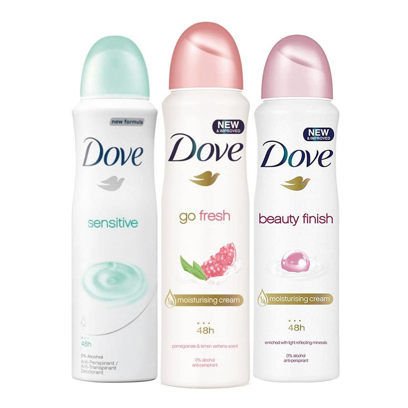 Shop Dove Sensitive, Go Fresh Pomegranate, Beauty Finish Pack of 3 Deodorant Sprays For Women