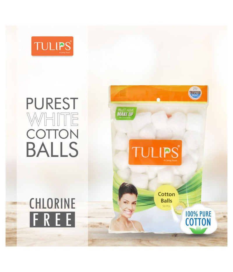 Shop Tulips Cotton Balls White Color 50 PCs in a Ziplock Bag